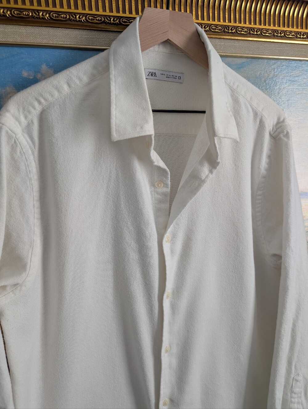 Zara Off-White Textured Button-Down Shirt XL